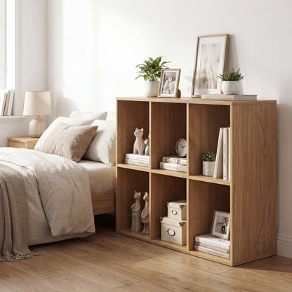 6-Cube Bookshelf with Back Guardrail and Anti-tipping Kits-Natural