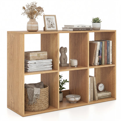 6-Cube Bookshelf with Back Guardrail and Anti-tipping Kits-Natural