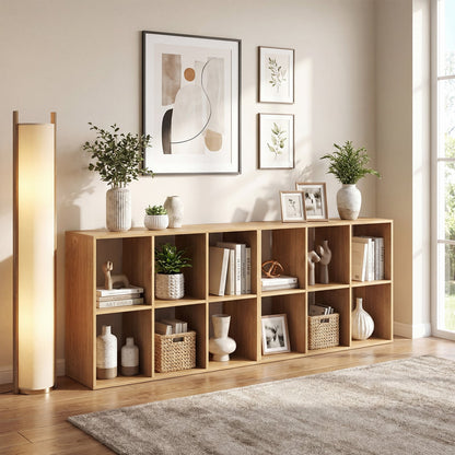 6-Cube Bookshelf with Back Guardrail and Anti-tipping Kits-Natural