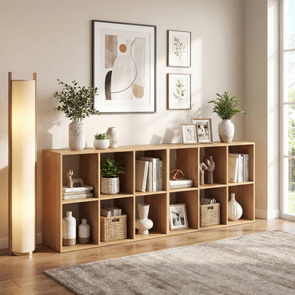 6-Cube Bookshelf with Back Guardrail and Anti-tipping Kits-Natural