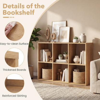 6-Cube Bookshelf with Back Guardrail and Anti-tipping Kits-Natural