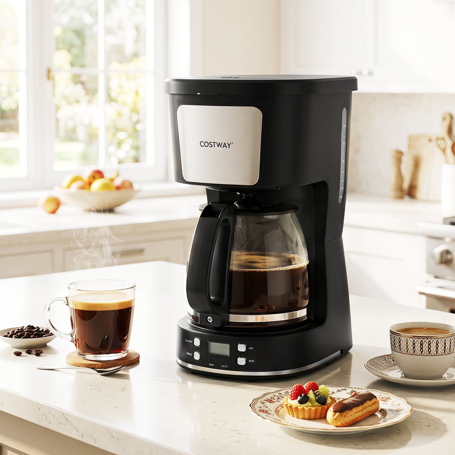 6 Cup Drip Coffee Machine with Glass Carafe and Reusable Filter