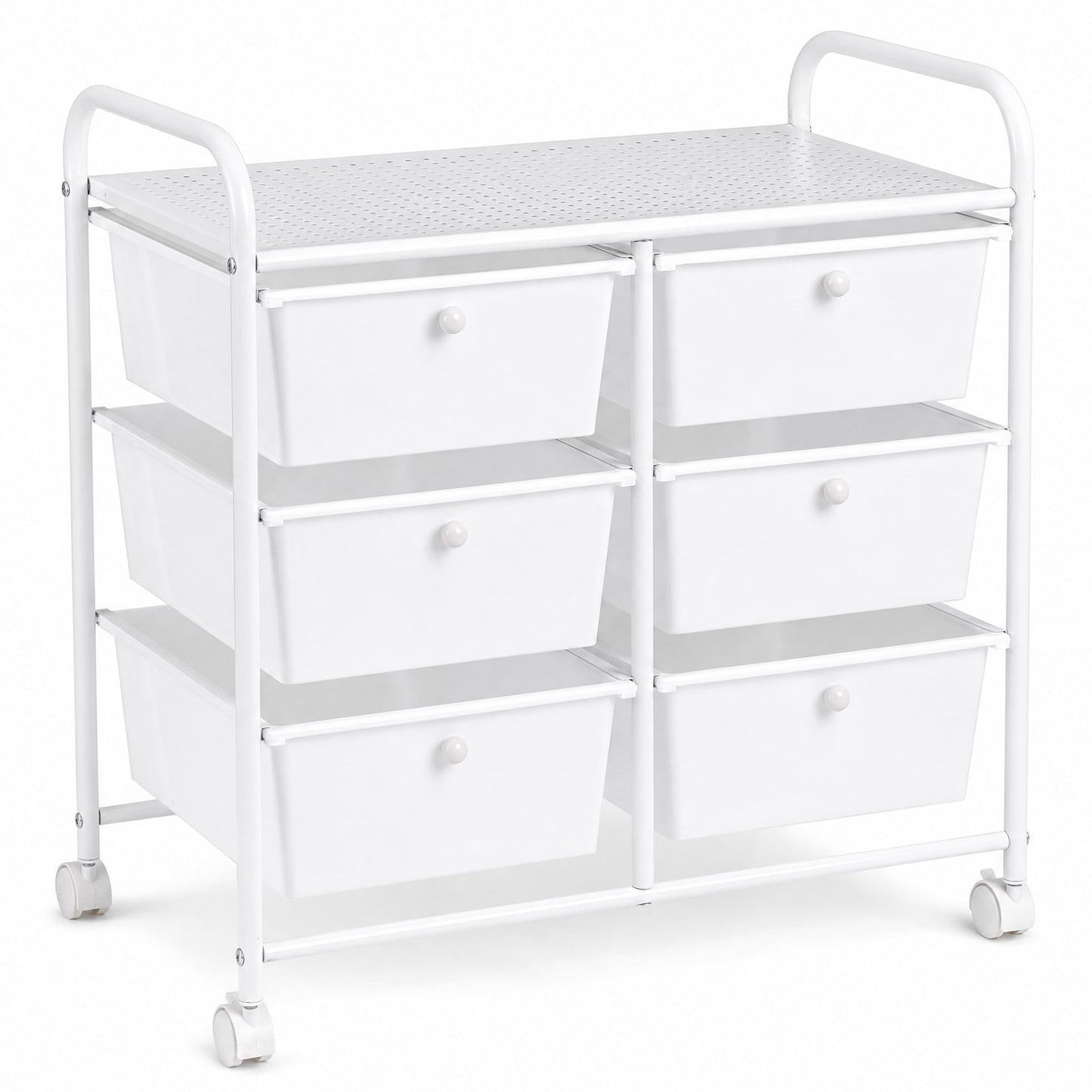 6-Drawer Rolling Storage Cart with 4 Universal Wheels and Metal Frame Spacious Tabletop-White