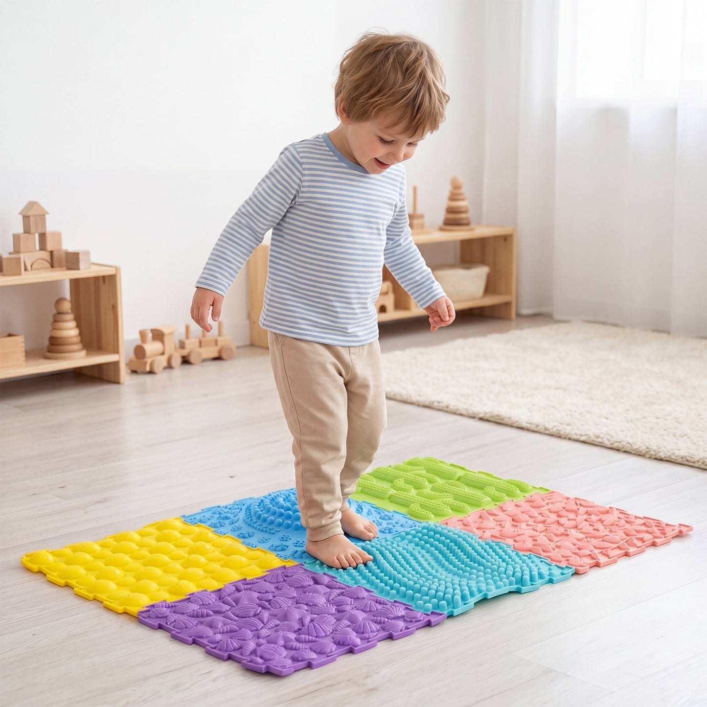 6 PCS Tactile Sensory Mats for Kids and Adults with Rich Colors and Embossed Nature Patterns-Macaron