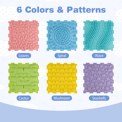 6 PCS Tactile Sensory Mats for Kids and Adults with Rich Colors and Embossed Nature Patterns-Macaron