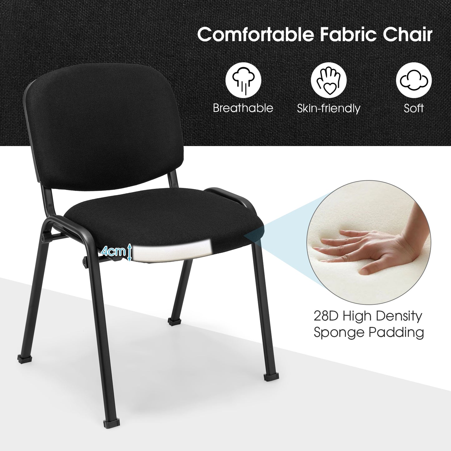 6-Pack Conference Chair Set with Metal Frame and Padded Cushion-Black