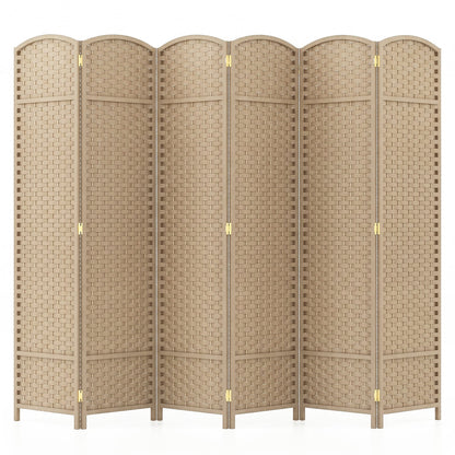 6-Panel Room Divider Folding Privacy Screen with Hand-woven Texture-Beige