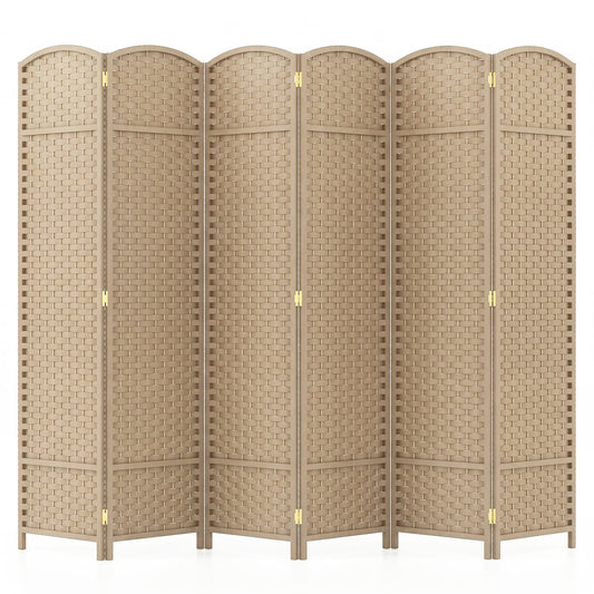 6-Panel Room Divider Folding Privacy Screen with Hand-woven Texture-Beige