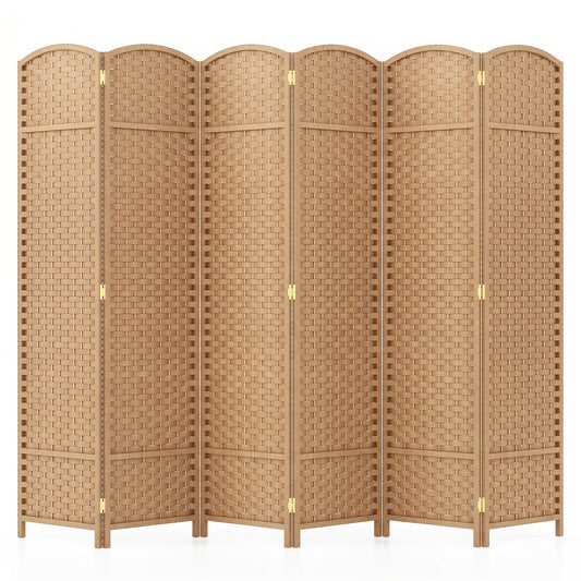 6-Panel Room Divider Folding Privacy Screen with Hand-woven Texture-Natural