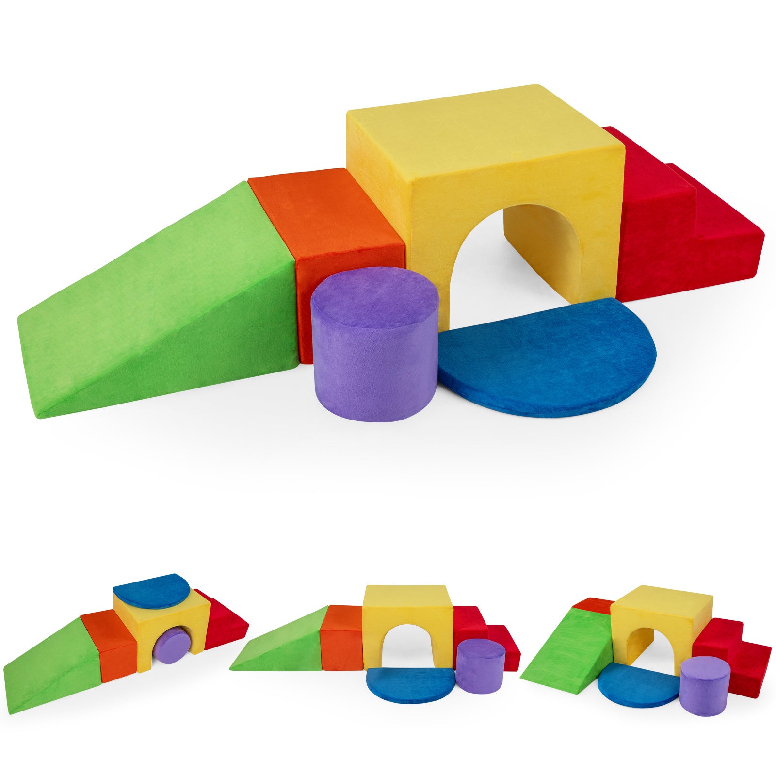 6 Pieces Foam Climbing Blocks for Kids with Slide and Tunnel for Toddlers 3+-Red