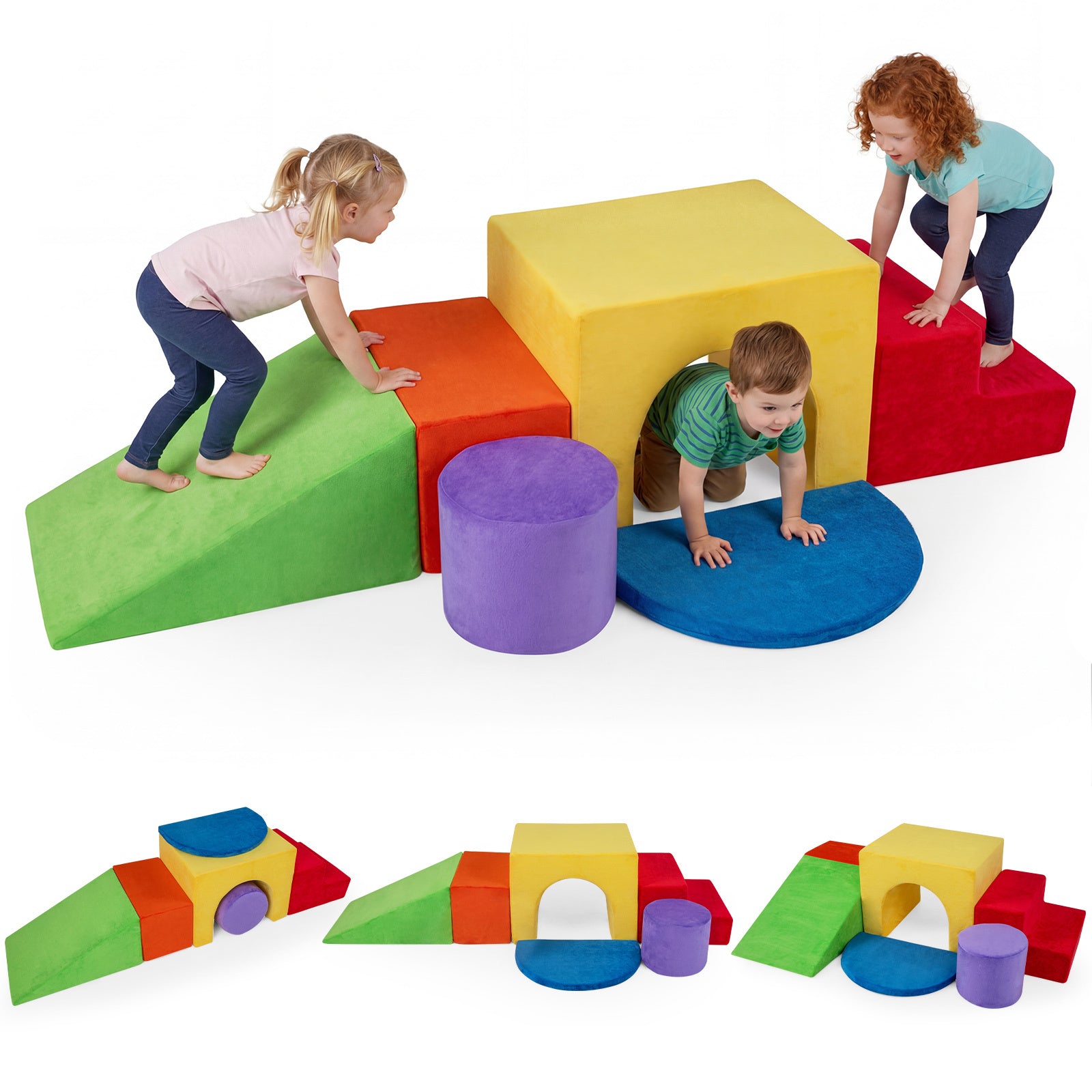 6 Pieces Foam Climbing Blocks for Kids with Slide and Tunnel for Toddlers 3+-Red