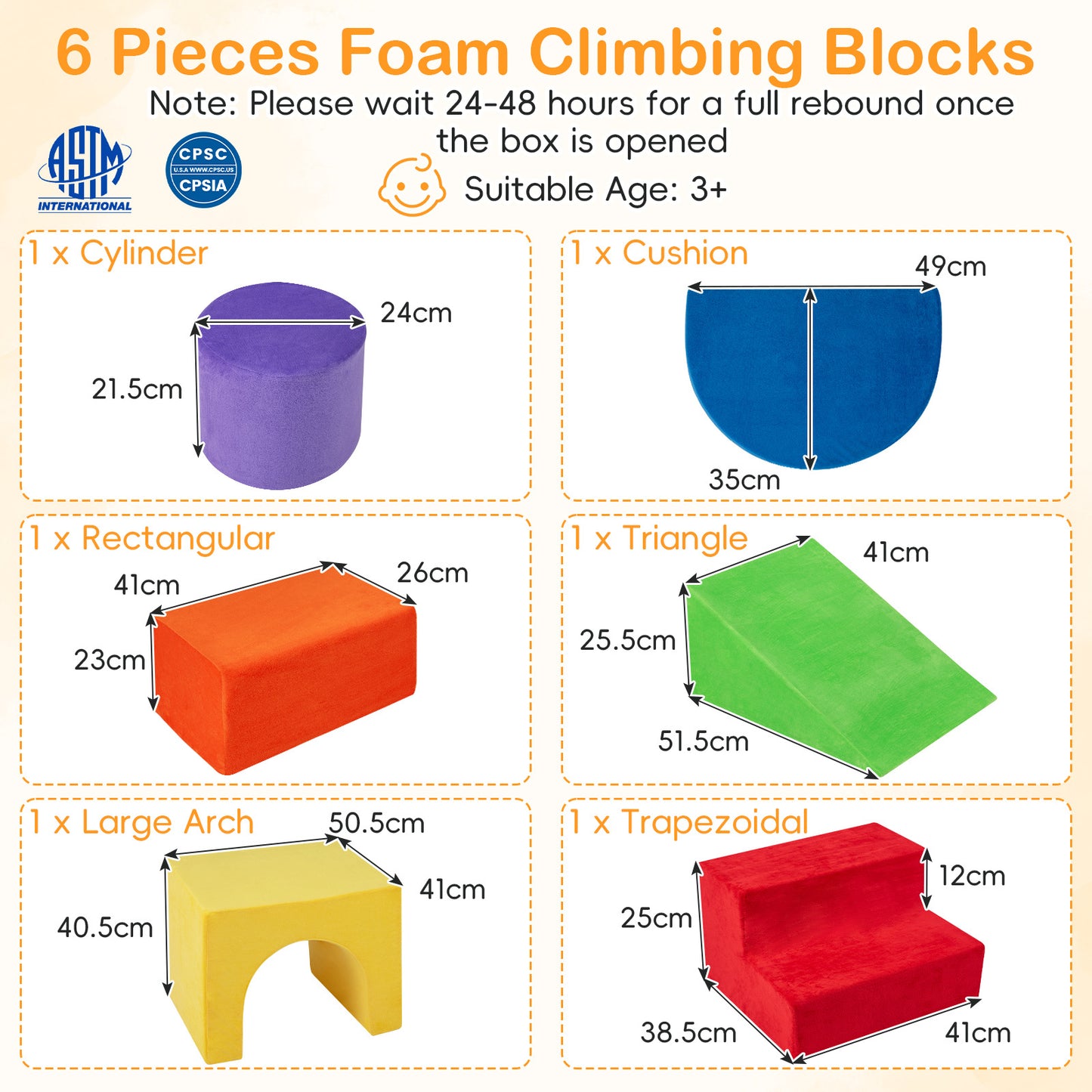 6 Pieces Foam Climbing Blocks for Kids with Slide and Tunnel for Toddlers 3+-Red