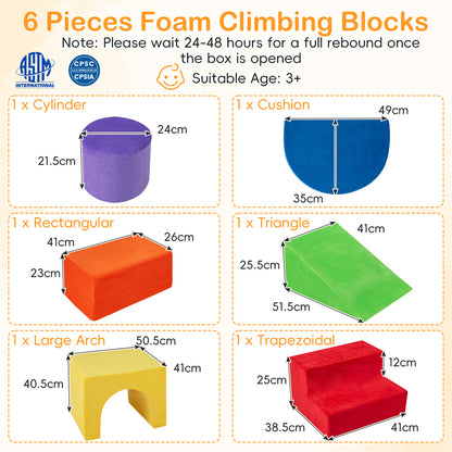 6 Pieces Foam Climbing Blocks for Kids with Slide and Tunnel for Toddlers 3+-Red