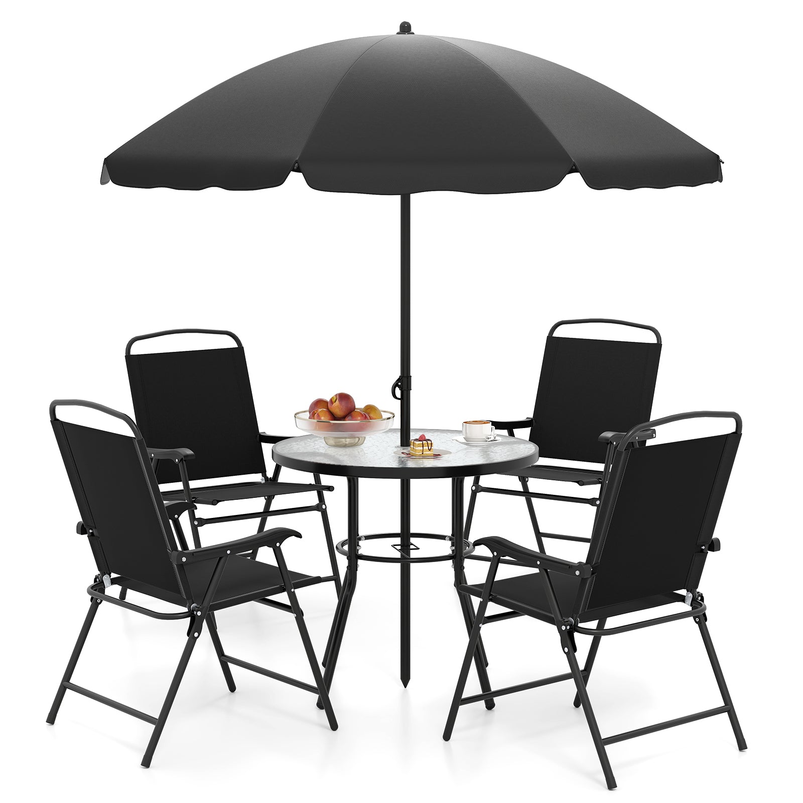 6 Pieces Patio Dining Set with Umbrella Outdoor Table and Chairs Set