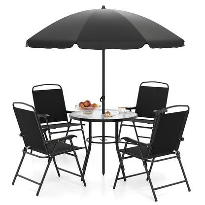 6 Pieces Patio Dining Set with Umbrella Outdoor Table and Chairs Set