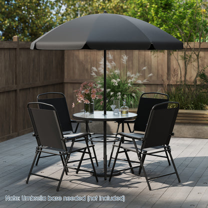 6 Pieces Patio Dining Set with Umbrella Outdoor Table and Chairs Set