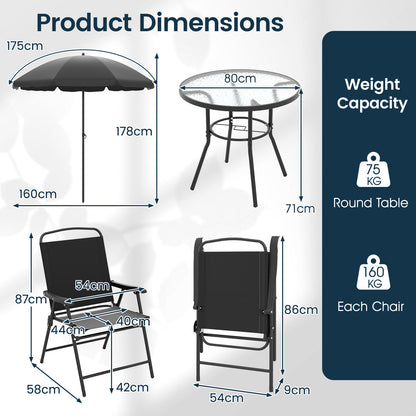 6 Pieces Patio Dining Set with Umbrella Outdoor Table and Chairs Set