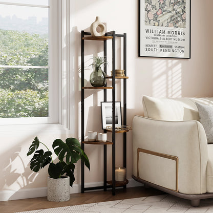6-Tier Plant Stand Tiered Storage Shelf with 6 Fan-Shaped Shelves-Rusitcbrown