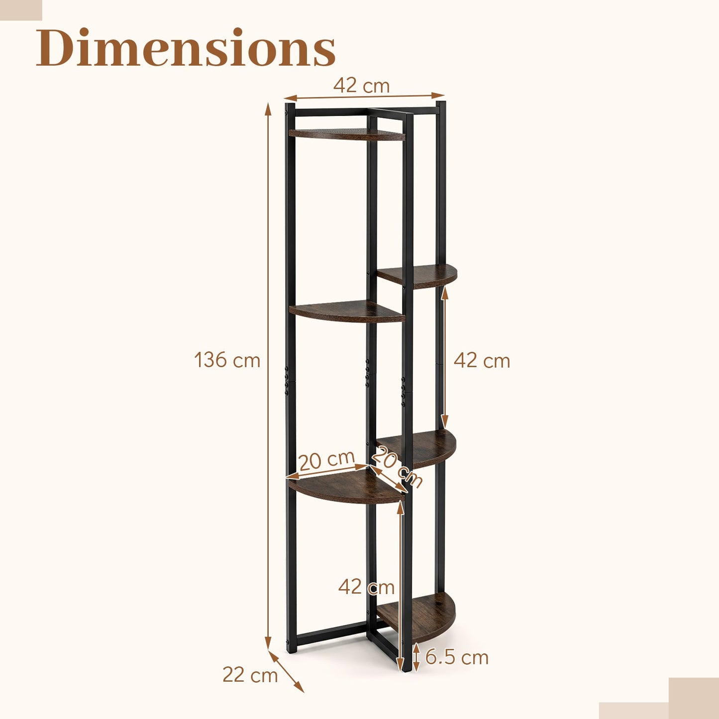 6-Tier Plant Stand Tiered Storage Shelf with 6 Fan-Shaped Shelves-Rusitcbrown