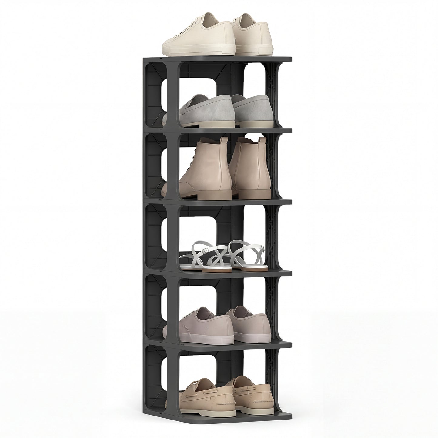 6-Tier Stackable Shoe Rack Small Vertical Shoe Organizer-Black
