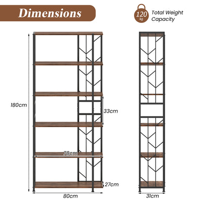 6-Tier Modern Geometric Bookcase with Heavy-duty Metal Frame for Study-Rustic Brown