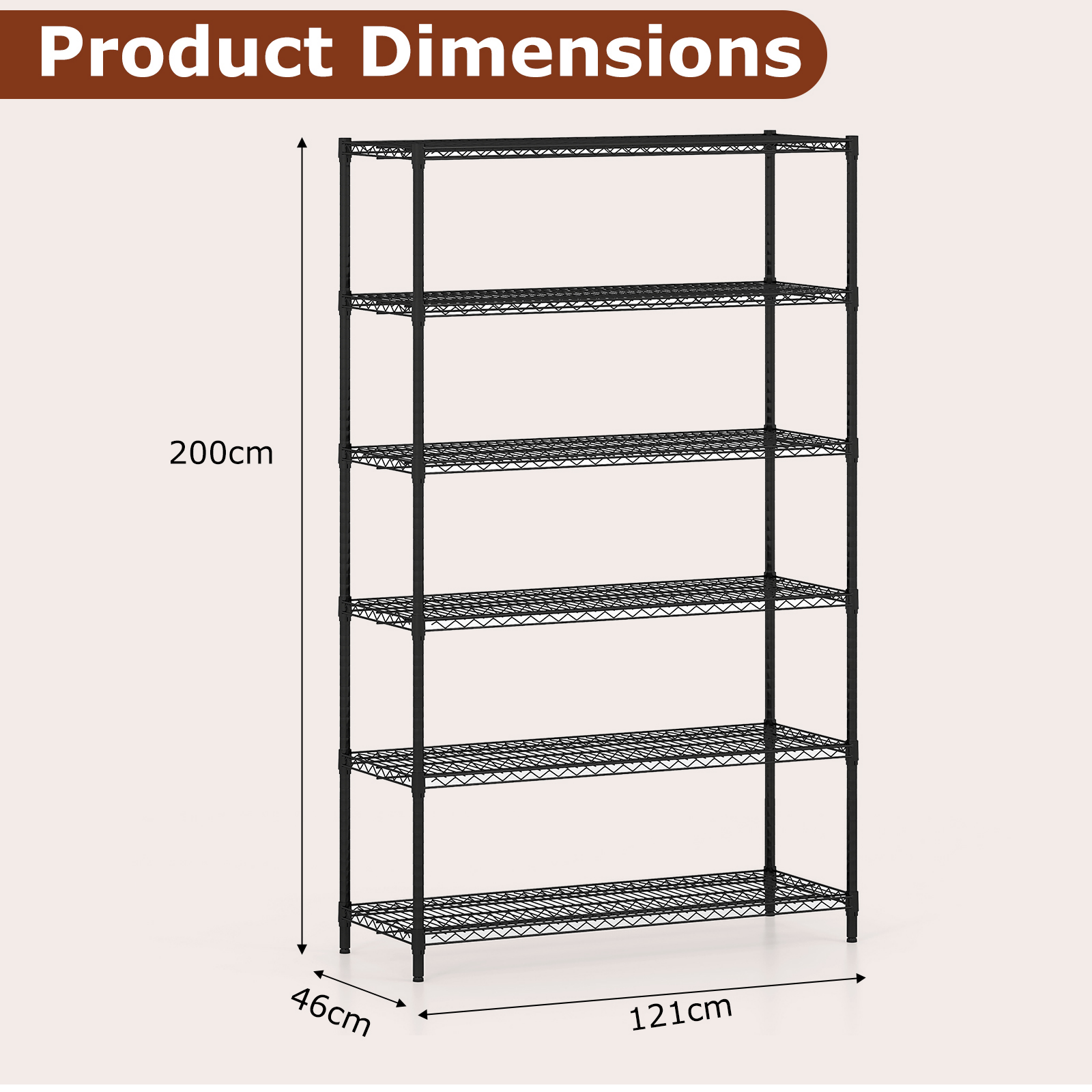 4/5/6-Tier Wire Shelving Unit Adjustable Metal Storage Shelves with V-shaped Shelving Rack-6-Tier