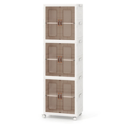 6-Cube Stackable Storage Bins with Lockable Wheels for for Kitchen Living Room Bedroom-White
