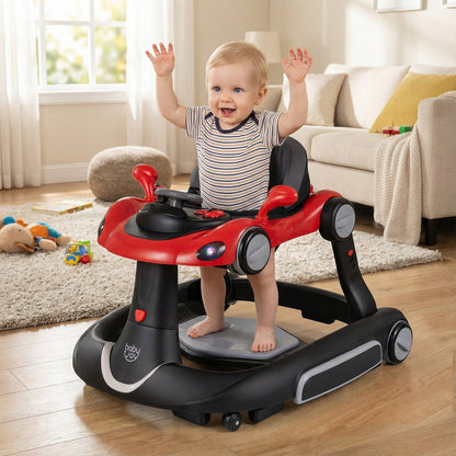 6-in-1 Baby Walker Toddler Push Car with Canopy and Wheels-Black and Red