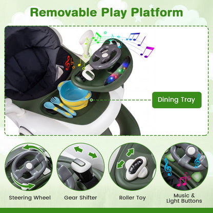6-in-1 Baby Walker Toddler Push Car with Canopy and Wheels-Green