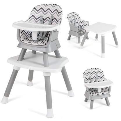 6-in-1 Baby High Chair with 5-Point Harness and Removable Tray-Gray &amp;amp; White