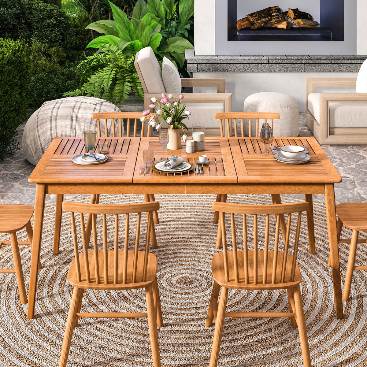 6-Person Outdoor Acacia Wood Dining Table