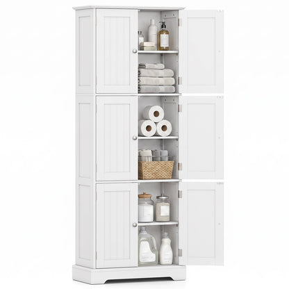 60 x 30 x 160 CM Tall Bathroom Storage Cabinet with 6 Doors-White