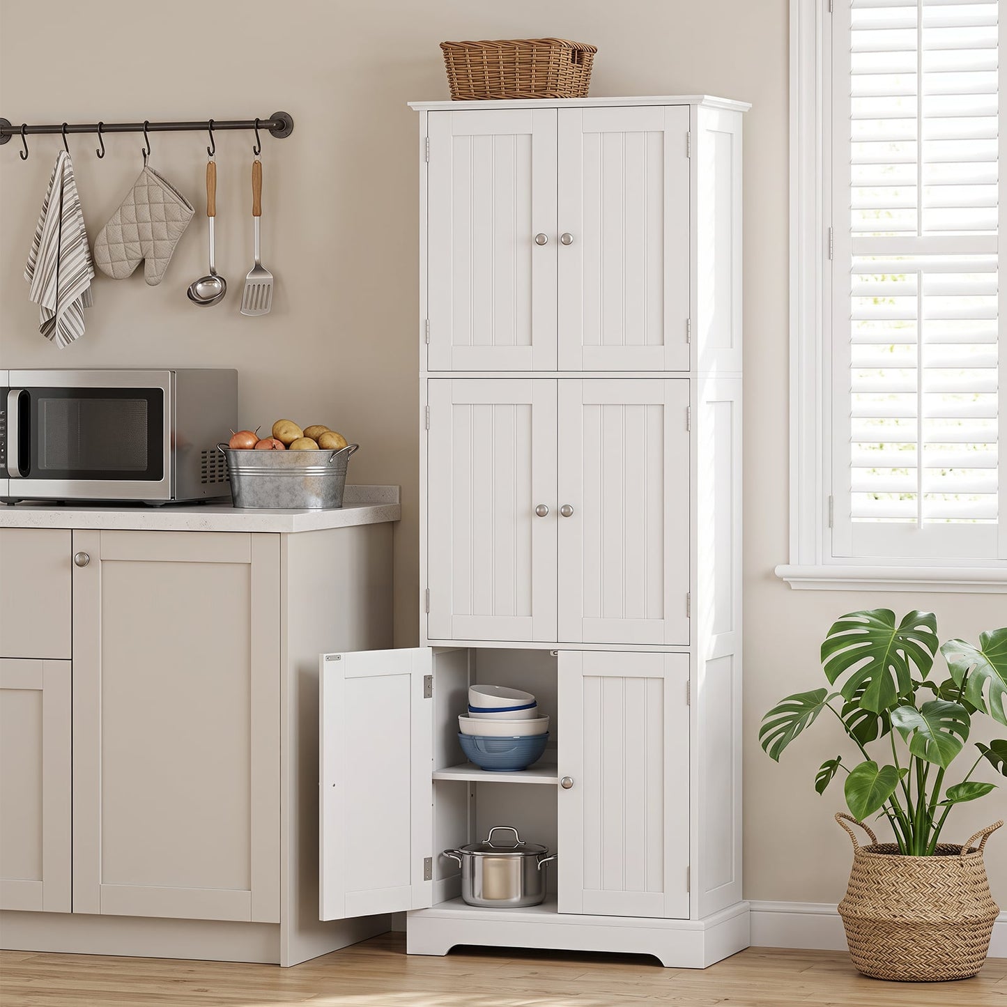 60 x 30 x 160 CM Tall Bathroom Storage Cabinet with 6 Doors-White