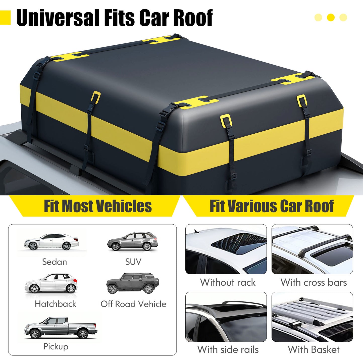 600L Waterproof Rooftop Cargo Carrier Bag Luggage Lock-Yellow
