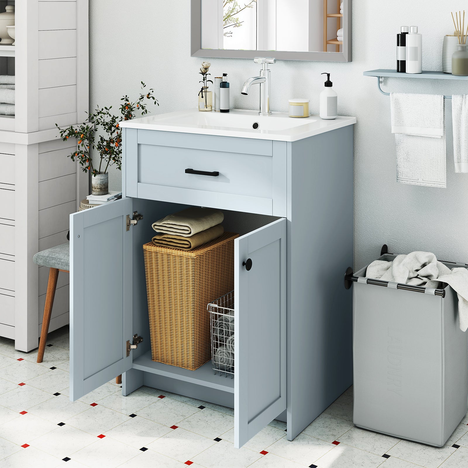 600mm Bathroom Vanity with Sink Bathroom Floor Vanity Cabinet-Grey
