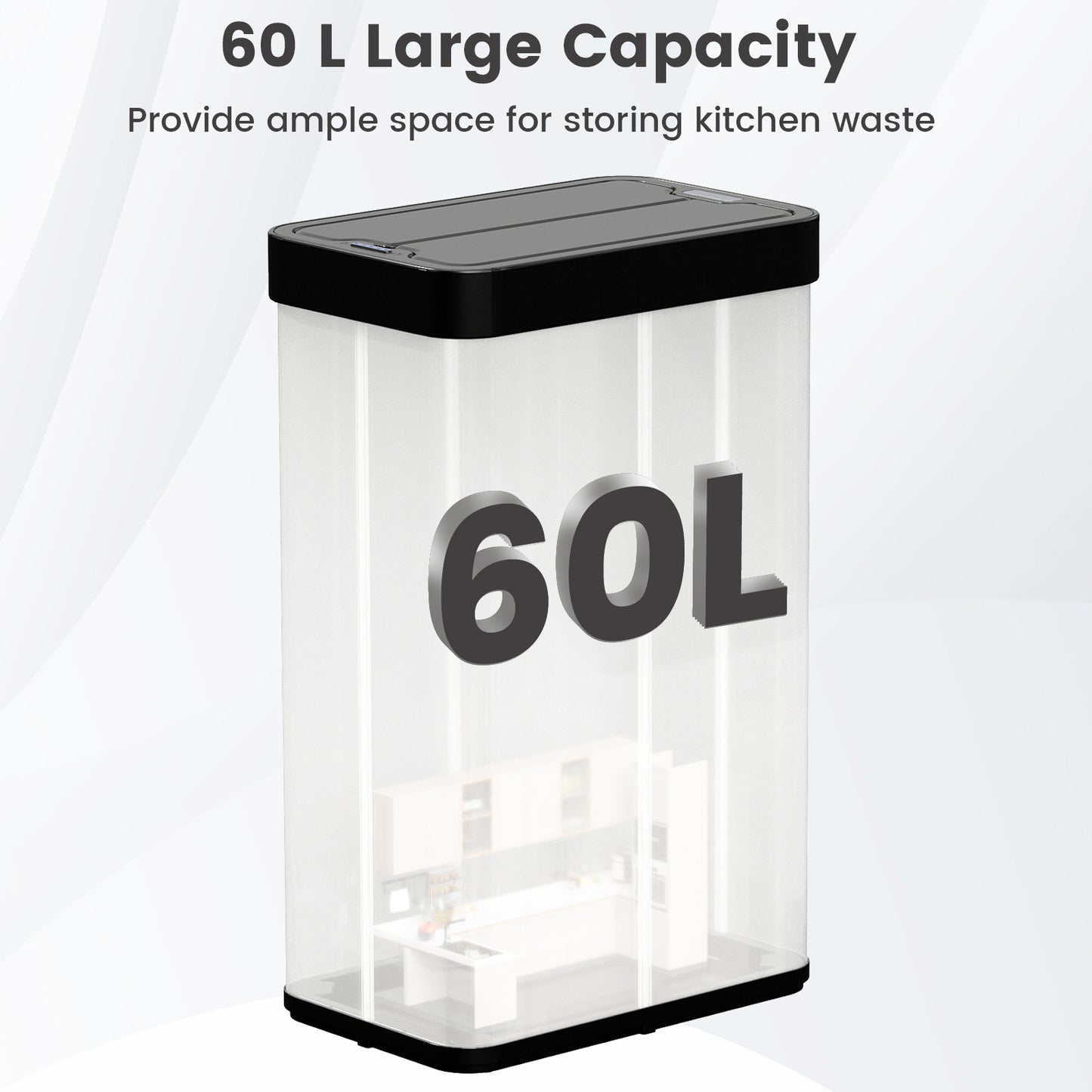 60L Trash Can with 2 Wing Lids Slim Automatic Touchless Waste Bin-Black