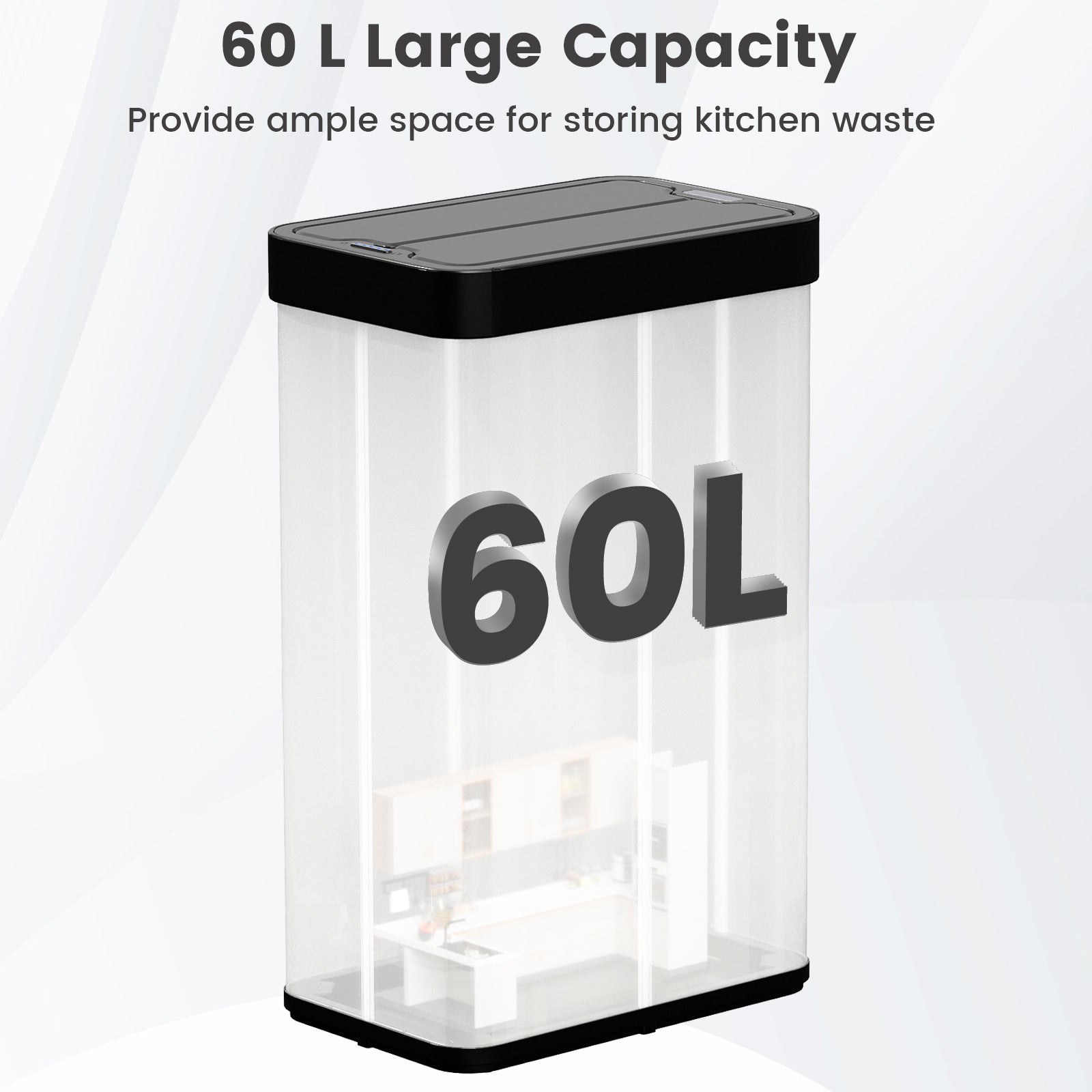 60L Trash Can with 2 Wing Lids Slim Automatic Touchless Waste Bin-Black