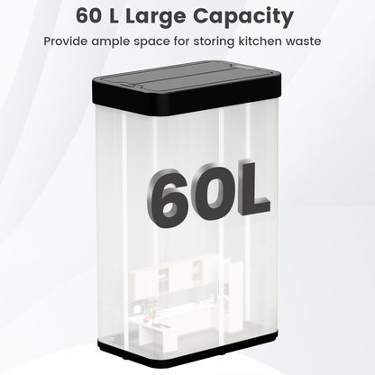 60L Trash Can with 2 Wing Lids Slim Automatic Touchless Waste Bin-Black