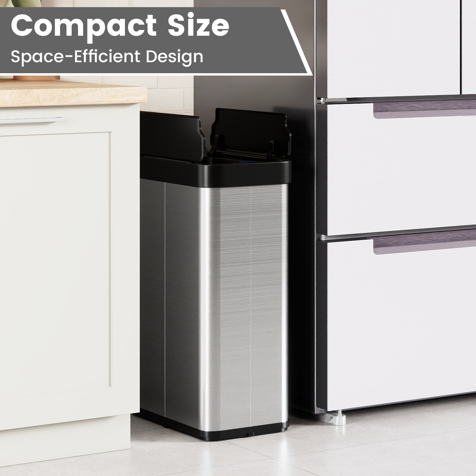 60L Trash Can with 2 Wing Lids Slim Automatic Touchless Waste Bin-Silver