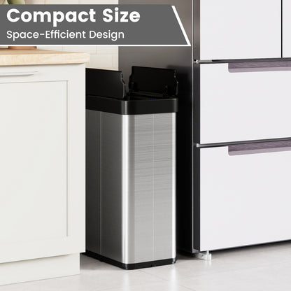 60L Trash Can with 2 Wing Lids Slim Automatic Touchless Waste Bin-Silver