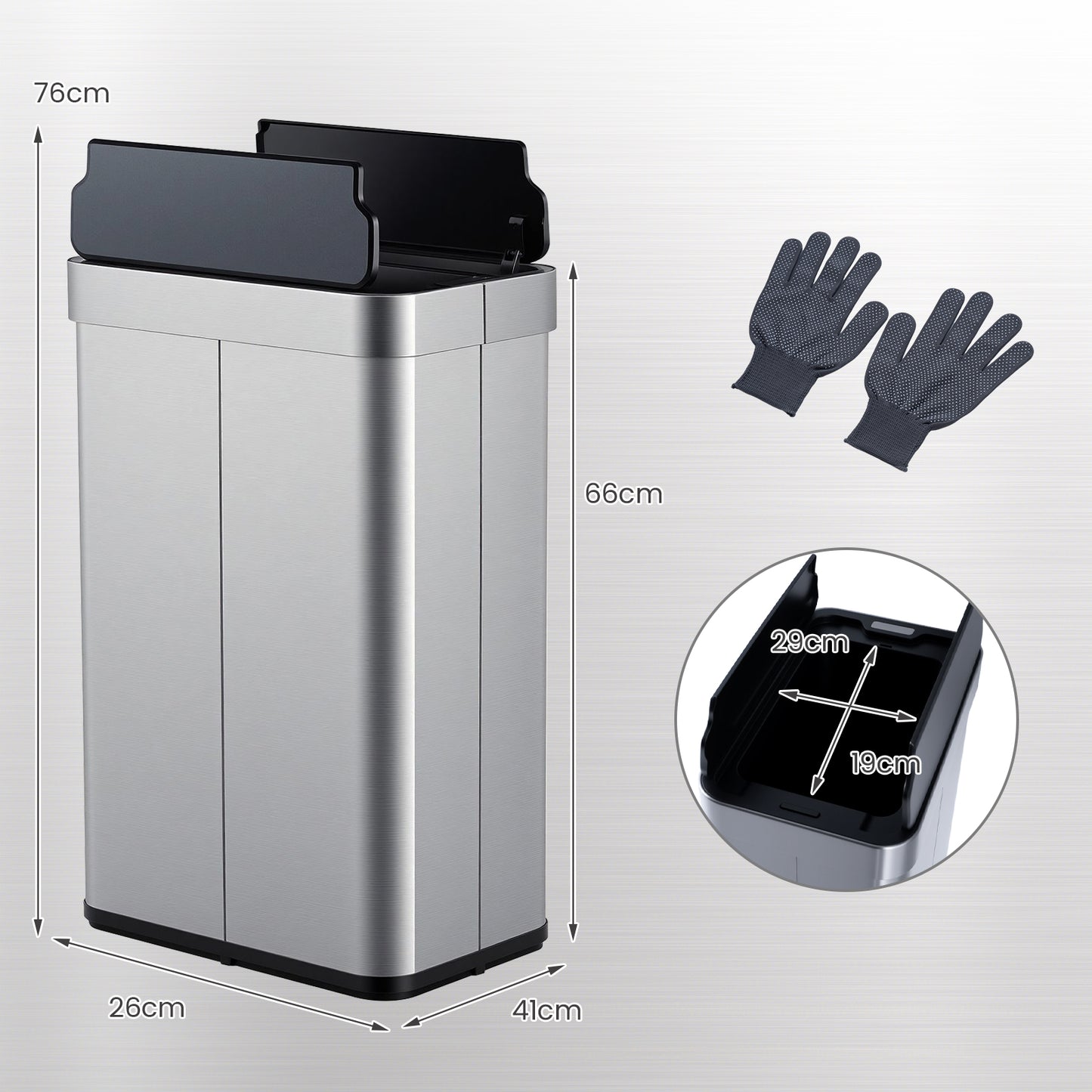 60L Trash Can with 2 Wing Lids Slim Automatic Touchless Waste Bin-Silver