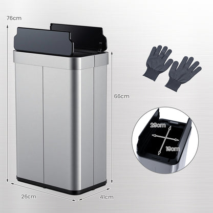 60L Trash Can with 2 Wing Lids Slim Automatic Touchless Waste Bin-Silver