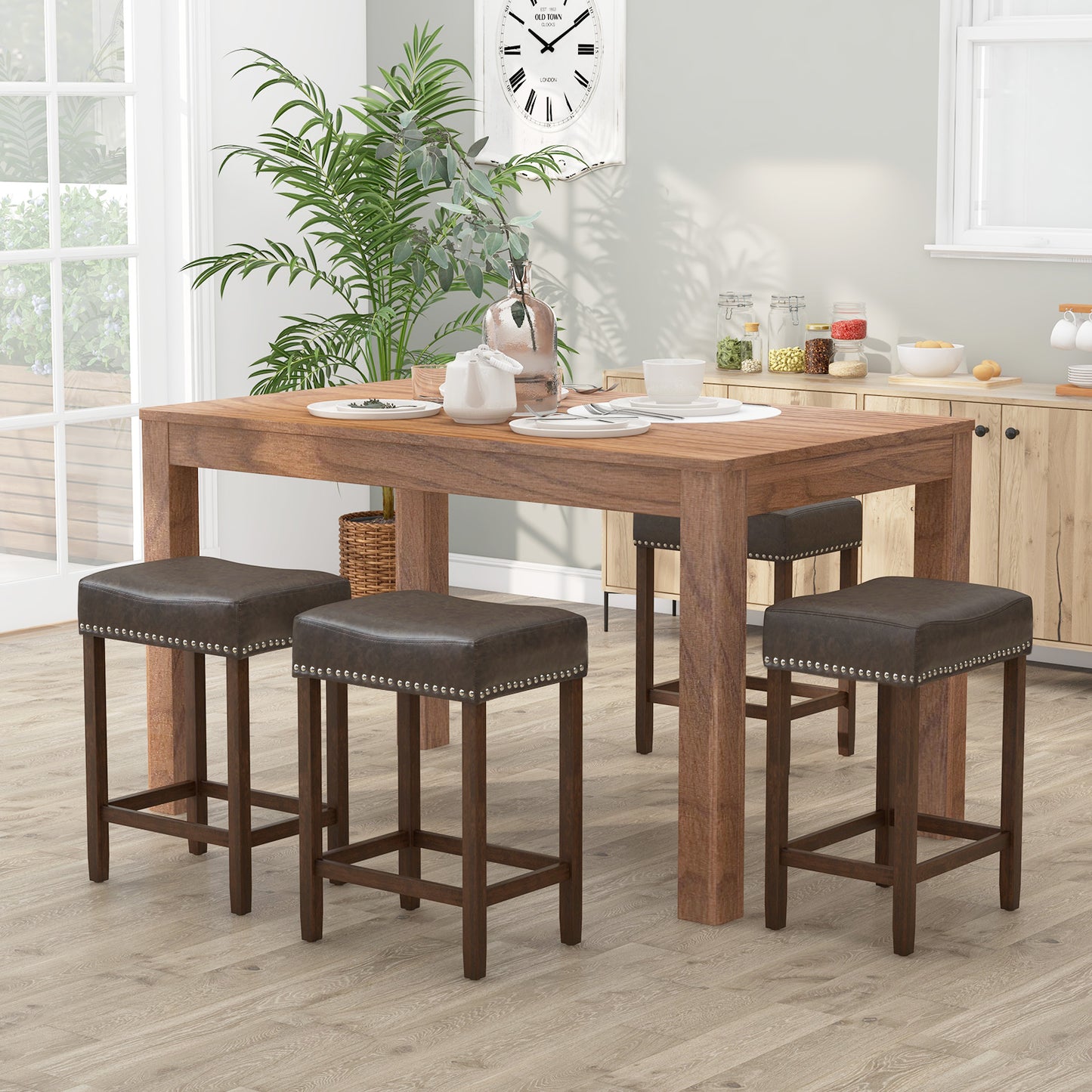 60cm Bar Stool Set of 2 Counter Height Saddle Stools-Grey