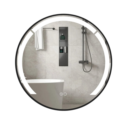 60 cm Round LED Bathroom Mirror with 3 Light Colors-Black