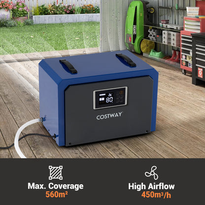 60L Crawl Space Dehumidifier with Drain Hose and 24H Timer-Blue