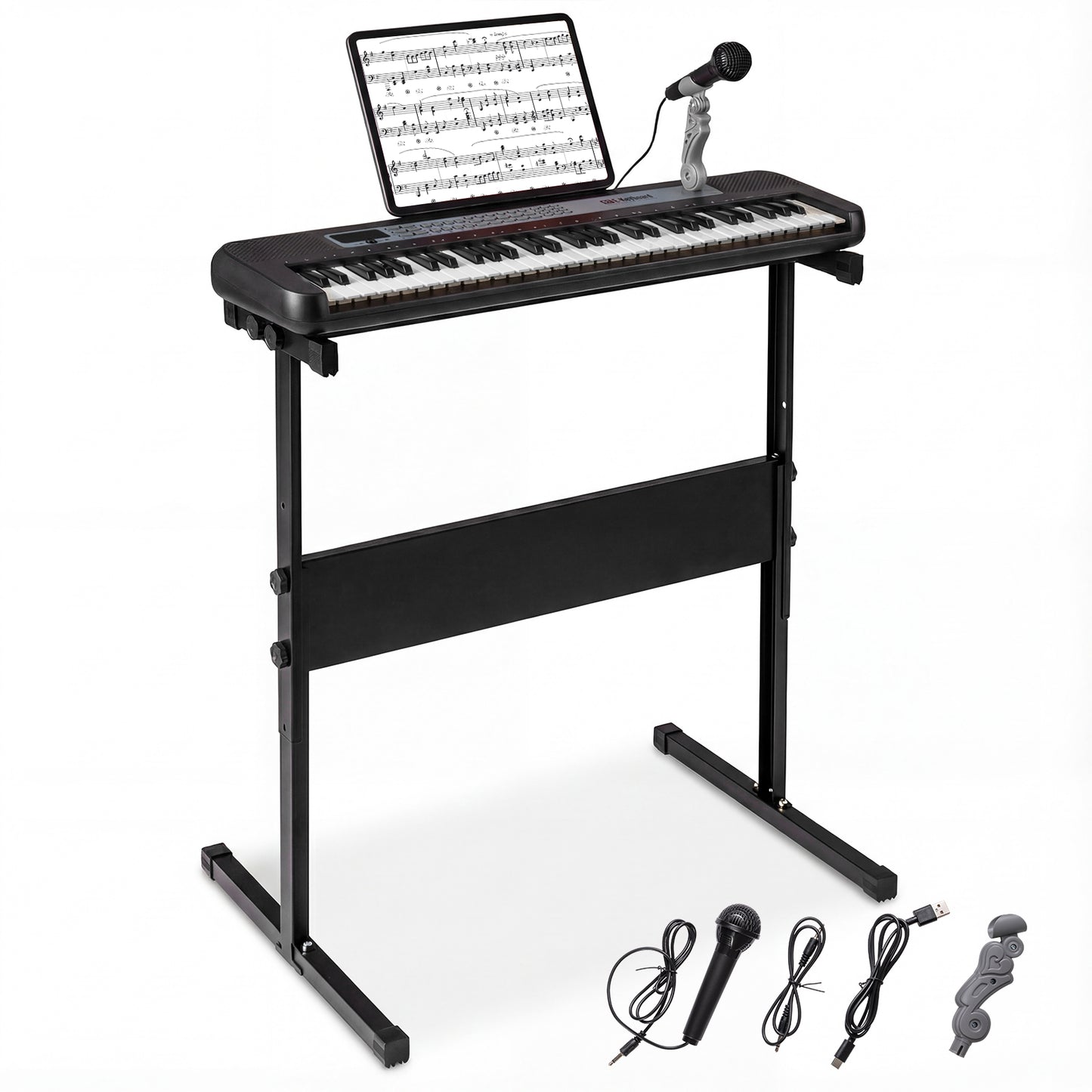 61 Keys Kids Piano Keyboard with Adjustable Stand for Aged 3+ Years Old-Black