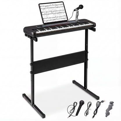 61 Keys Kids Piano Keyboard with Adjustable Stand for Aged 3+ Years Old-Black