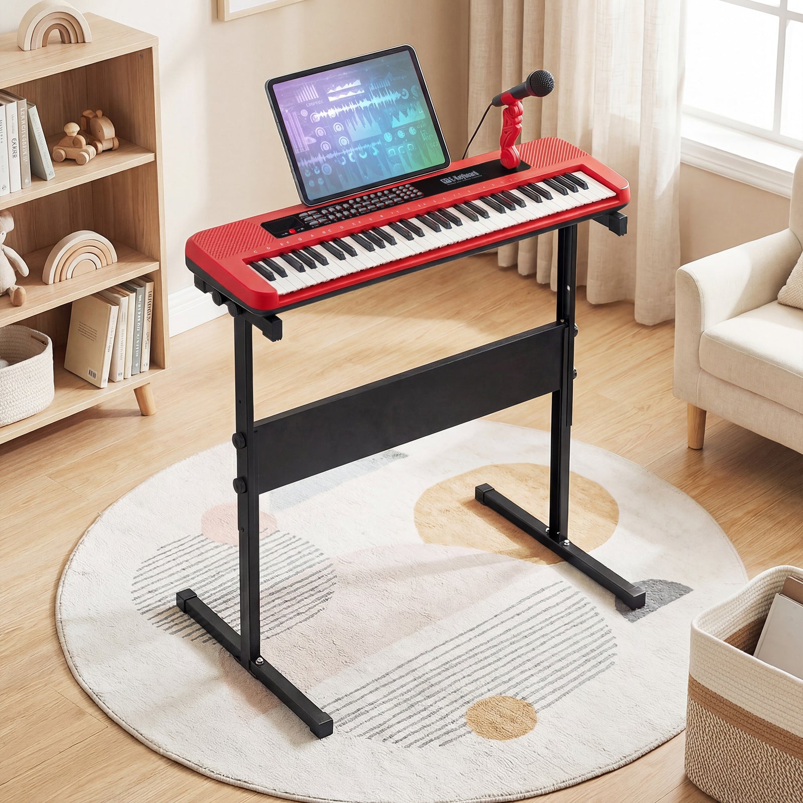 61 Keys Kids Piano Keyboard with Adjustable Stand for Aged 3+ Years Old-Red