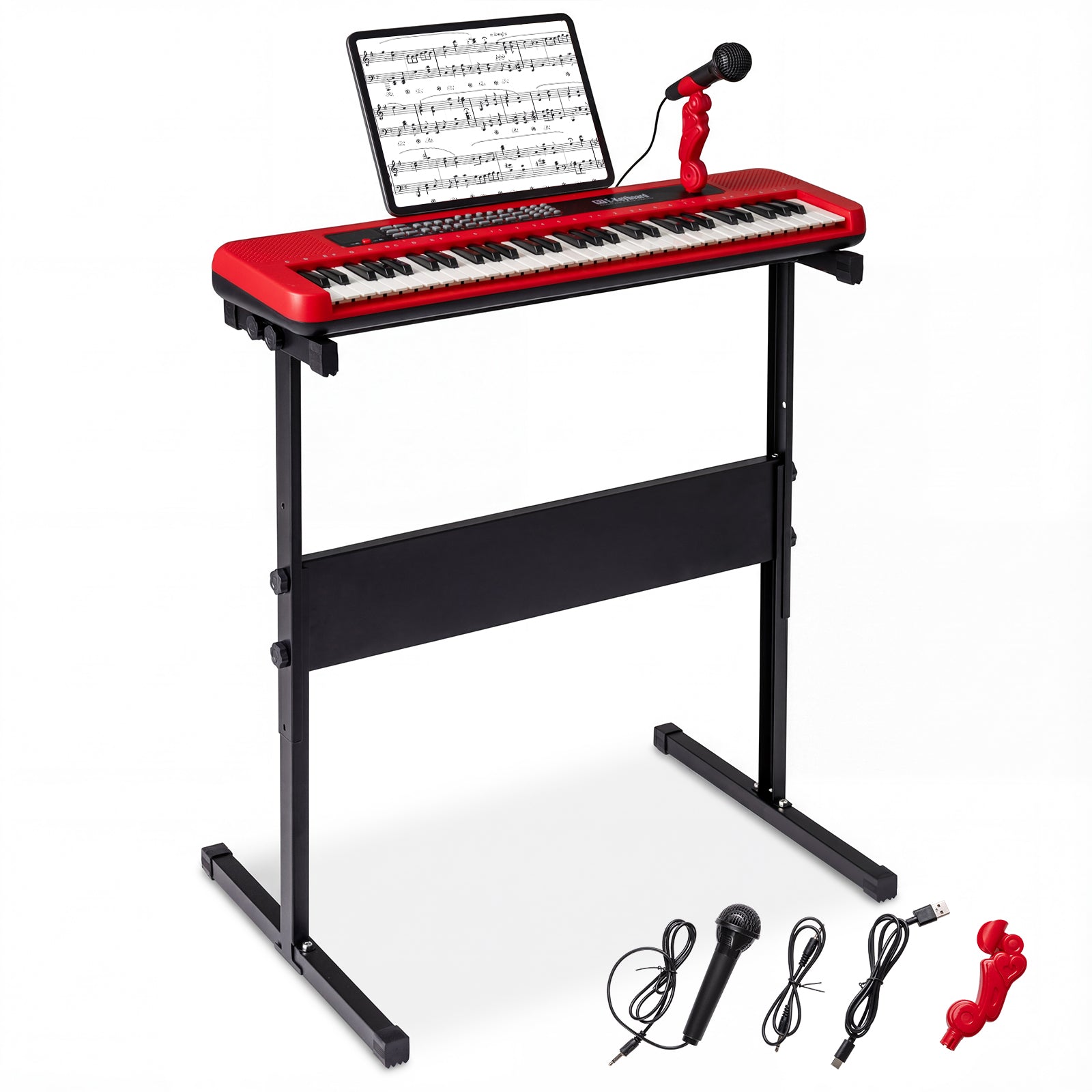 61 Keys Kids Piano Keyboard with Adjustable Stand for Aged 3+ Years Old-Red