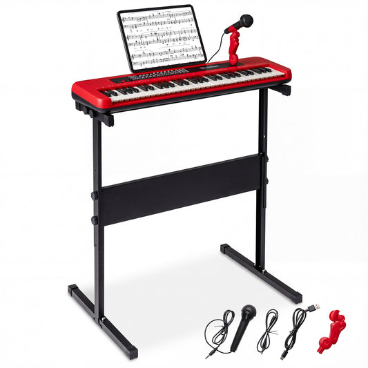 61 Keys Kids Piano Keyboard with Adjustable Stand for Aged 3+ Years Old-Red
